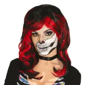 Svart Peruk med Röda Slingor - One size