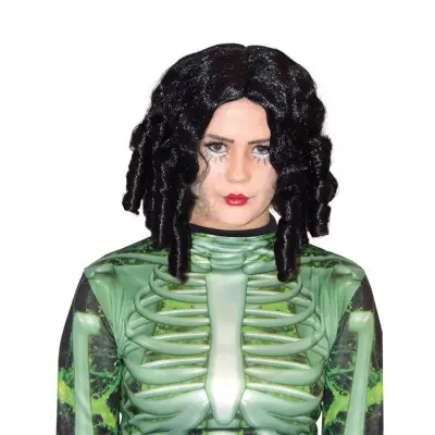 Svarta korkskruvar Kort Peruk - One size