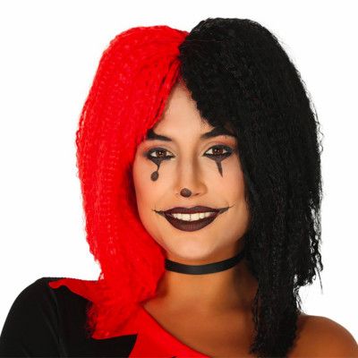 Svart/Röd Kort Peruk - One size