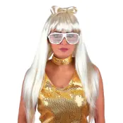 Vit Lång Peruk med Hårrosett - One size