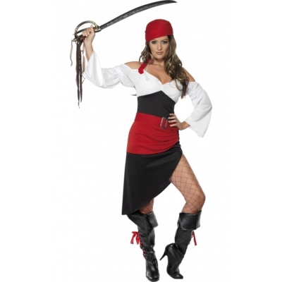 Fräck Tjejpirat Kostym med kjol M