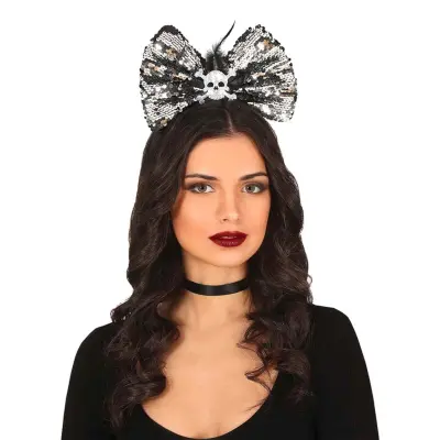 Diadem Paljettrosett Silver Dödskalle