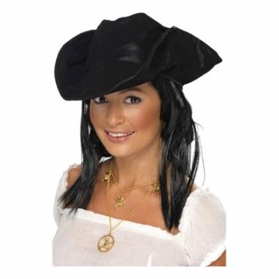 Svart Pirathatt med Hår