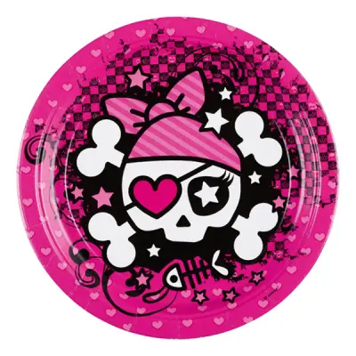Papperstallrikar Pirat Rosa - 8-pack