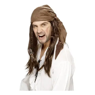 Piratperuk med Brun Bandana - One size