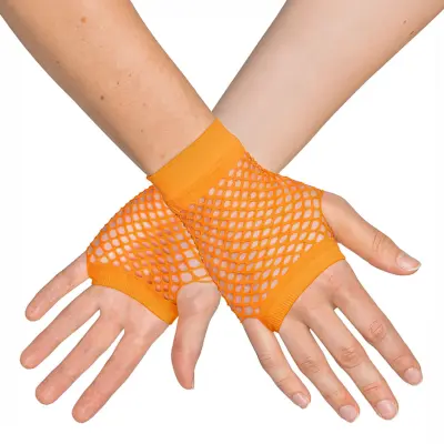 80-tals UV Fingerlösa Näthandskar Korta Neonorange - One size