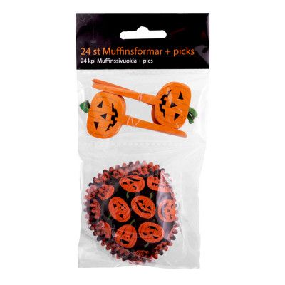 Muffinsformar Halloween med Picks - 24-pack