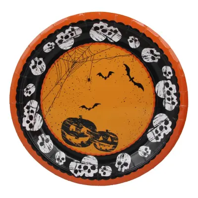Papperstallrikar Halloween med Döskallar & Pumpor - 8-pack