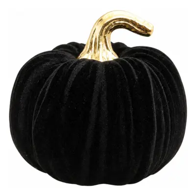 Pumpa Halloween i Velour Svart/Guld Stor