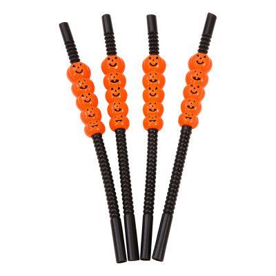 Sugrör Halloween med Pumpor - 4-pack