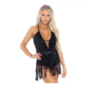 Body med Fransar Svart - Medium/Large