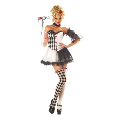 Harlequin Svart/Vit Clown Maskeraddräkt - Large