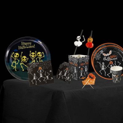 Halloweendukning Paket Halloween Skelett - 8 personer Dukningspaket