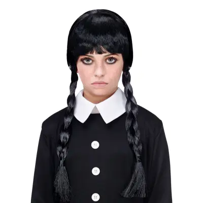 Spöktjej Svart Barnperuk med Flätor - One size