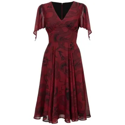 Hell Bunny - Rockabilly Halvlång klänning - VENOM DRESS - NEW COLOUR - XS 3XL - för Dam - mörkröd