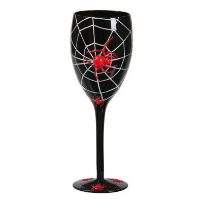Vinglas Svart med Spindel