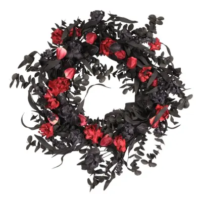 Blomsterkrans Halloween Svart/Röd