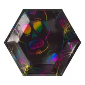 Papperstallrikar Hexagon Halloween Neon - 8-pack
