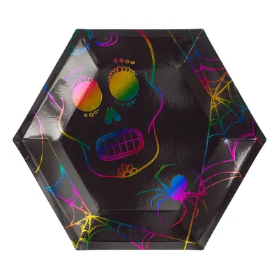 Papperstallrikar Hexagon Halloween Neon - 8-pack
