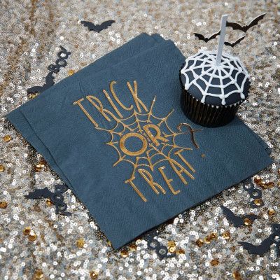 Servetter Trick or Treat Svart/Guld Metallic - 20-pack
