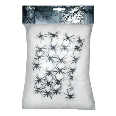 Spindelnät Vitt med Spindlar - 500 gram