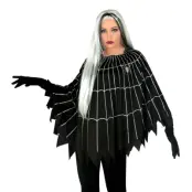Svart Poncho med Spindelnät - One size