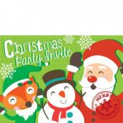 Inbjudningskort julfest 8-pack - tomte, snögubbe & räv
