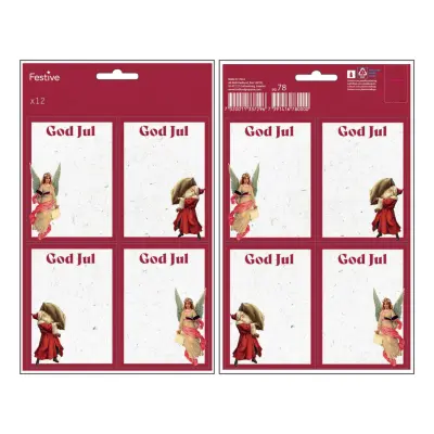 Juletiketter God Jul Röd - 12-pack