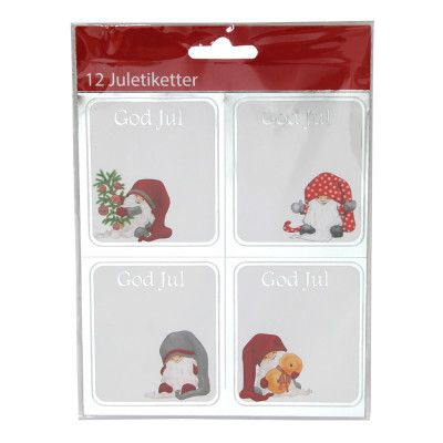 Juletiketter God Jul Silver - 12-pack
