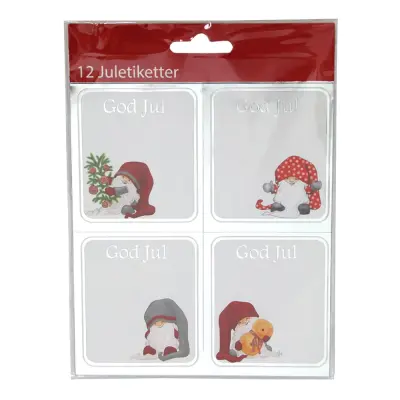 Juletiketter God Jul Silver - 12-pack