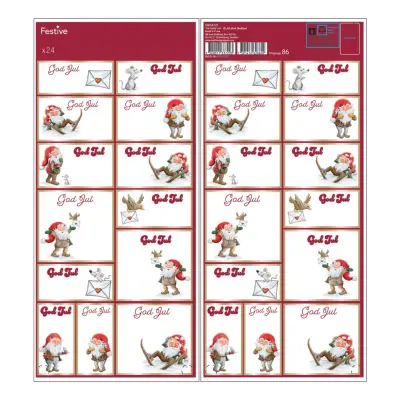 Juletiketter God Jul Tomte - 24-pack