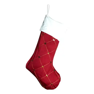 Julstrumpa med Gulddetaljer - Rutig