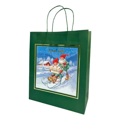Presentpåse Tomtar God Jul Grön