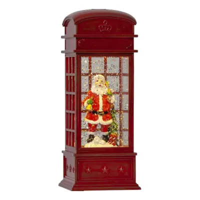 Röd LED Lykta Telefonkiosk med Tomte