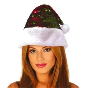 Röd/Grön Tomteluva med Paljetter - One size