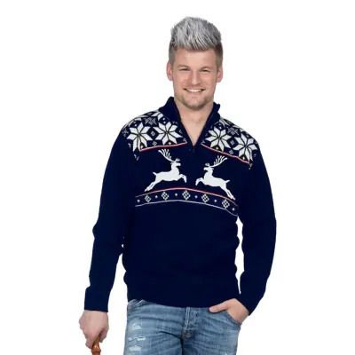 Ren Blå Jultröja med Zip - X-Large