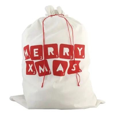 Tomtesäck Merry Christmas Vit