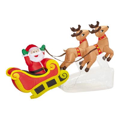 Uppblåsbar Tomte med Renar & Belysning