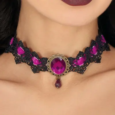 Halsband Choker Spets Lila/Svart - One size