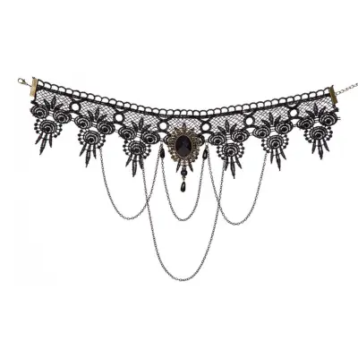 Halsband Choker Svart med Kedjor