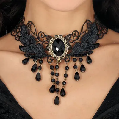 Halsband Choker Svart med Pärlor - One size