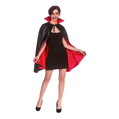 Vampyrcape i Satin Kort Svart/Röd med Ståkrage - One size