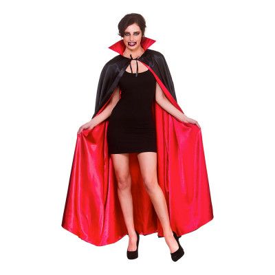 Vampyrcape i Satin Svart/Röd med Ståkrage - One size