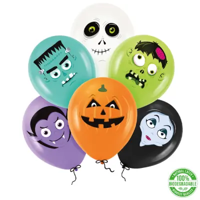 Biologiskt Nedbrytbara Latexballonger Halloweenmonster 30cm 6-pack