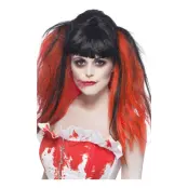 Halloween Svart/Röd Peruk