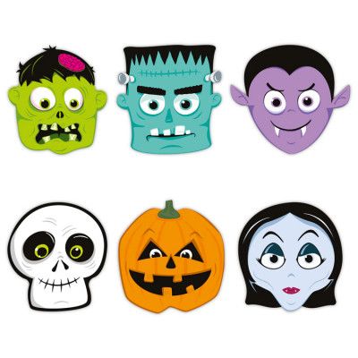 Pappersmasker Halloween Monster 24x23cm 6-pack